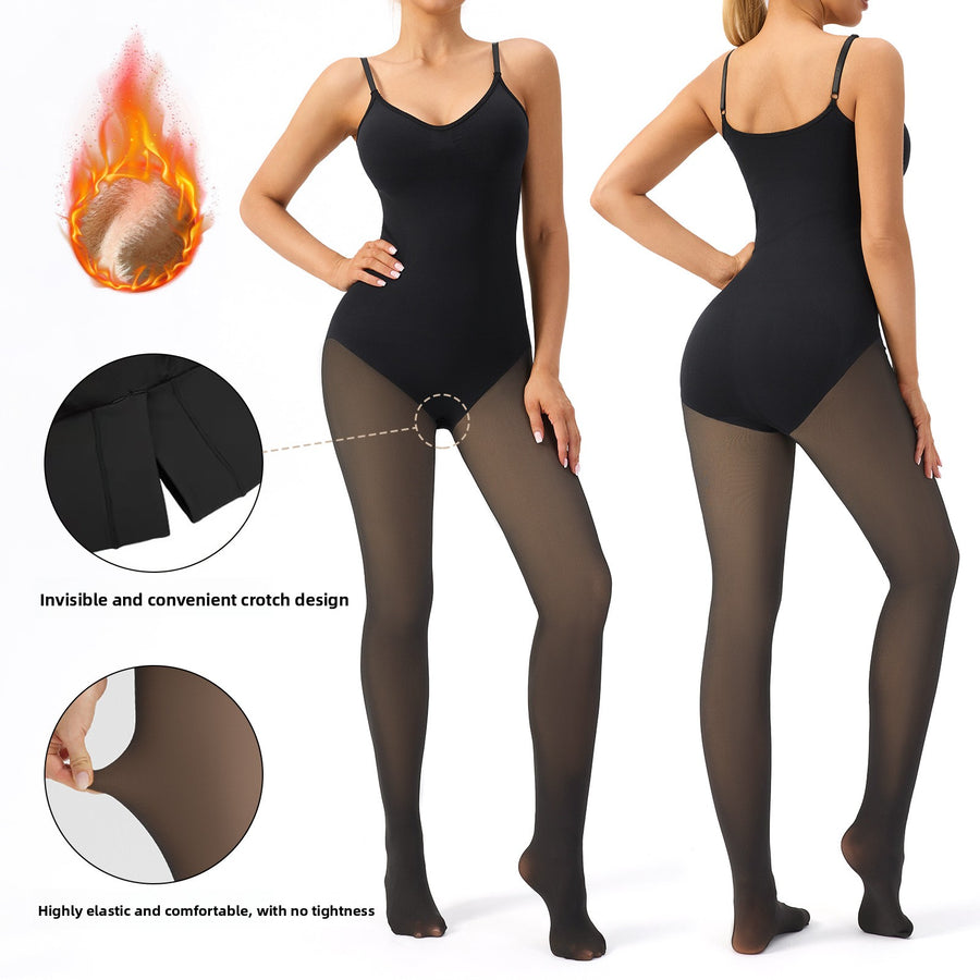 Women's Fleece Lined Seamless Open Crotch Shaping Bodysuit